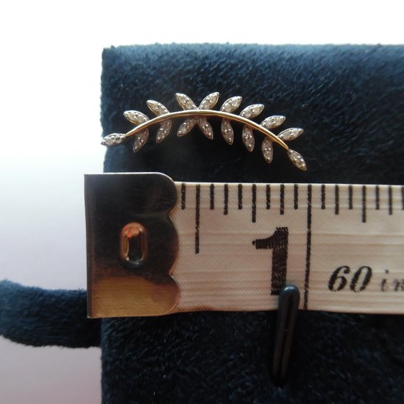 Macy's Diamond Leaf‎ Cuff 10K Gold Leaves Earrings - Picture 3 of 7